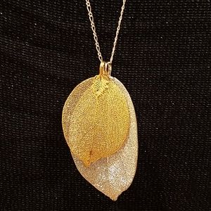 New Double Leaf Necklace-Silver/Gold